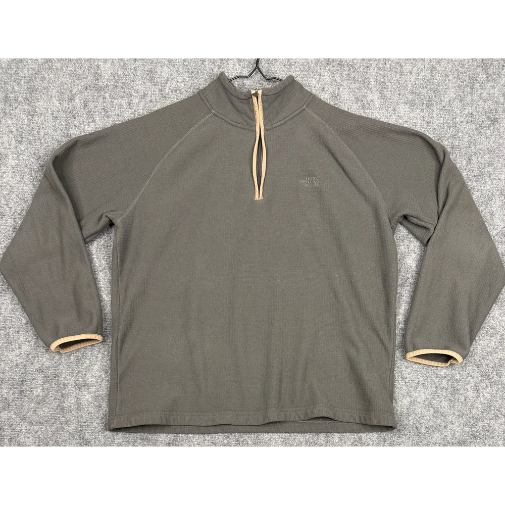 The North Face Mens Large Quarter Zip Fleece Pullover Waffle Knit Olive Green